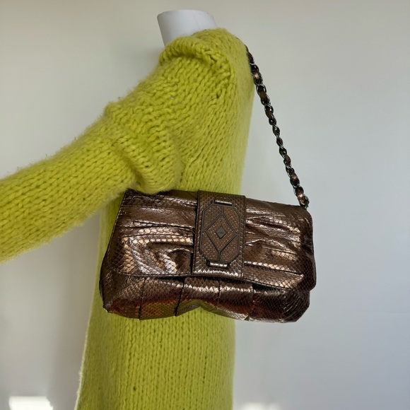 RAFE New York Shoulder Bag Chain Genuine Python Snake Skin Metallic Bronze - Picture 3 of 16